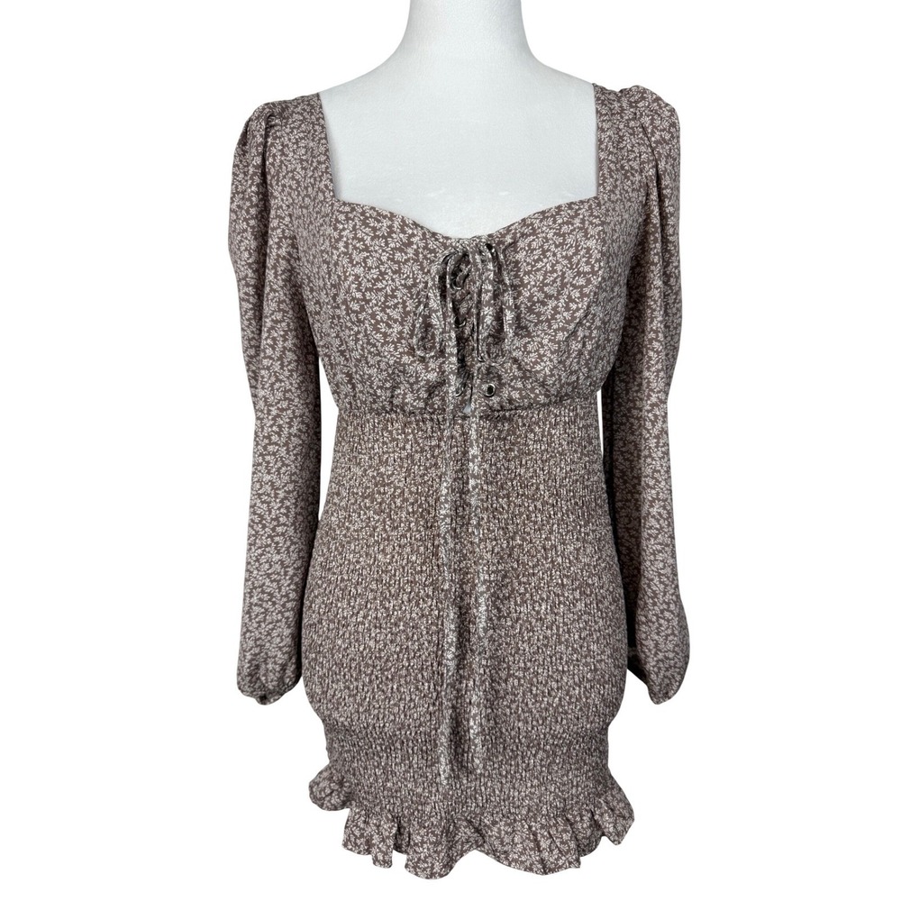 Blush Women's Medium NWT Floral Smocked Mini Dress Brown‎ Cottagecore BohoPuff